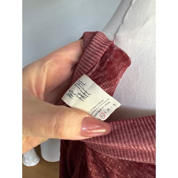 Free People Southside Thermal V-Neck Top XS Burgundy Red Slouchy Waffle Knit - Picture 8 of 8